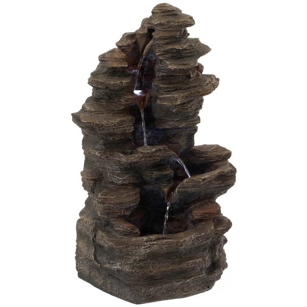 Gardenised Cascading Electric Powered 4-Tier Rock Water with LED Lights Fountain 24" QI004633 - main